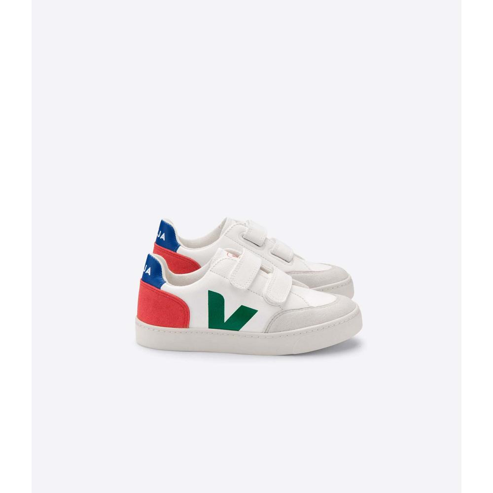 Veja V-12 LEATHER Sneakers Kinderen White/Green/Red | BE 875CTV